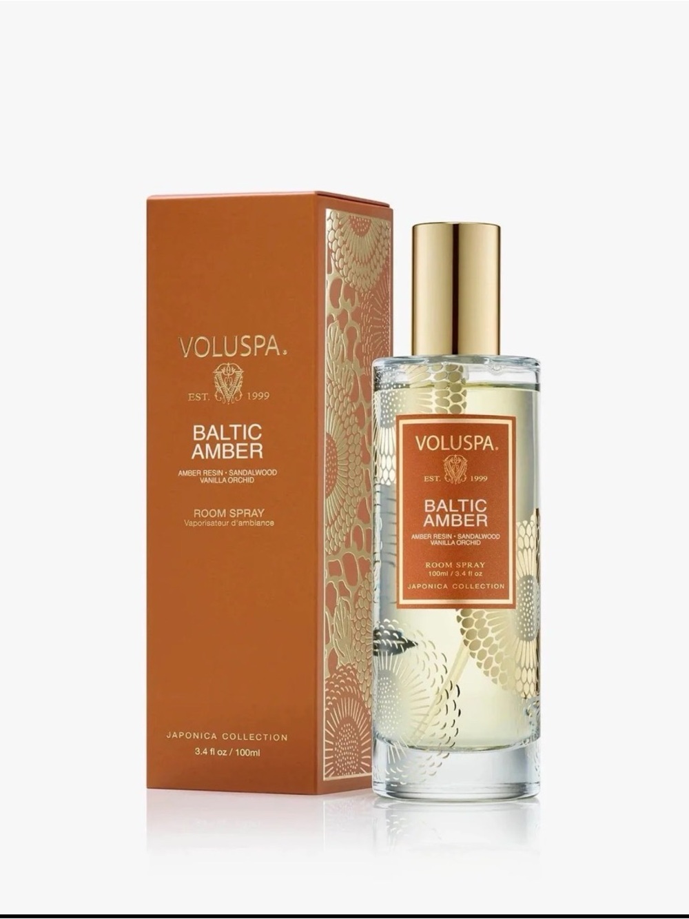 BALTIC AMBER 3.4 oz
Room Spray New in Box
Fragrance Family: Warm